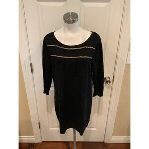 Michael Kors Black Long Sleeve Sweater Dress W/ Gold Chain Detail, Size L
